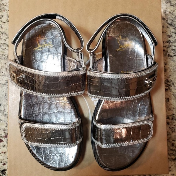 NEW Christian Louboutin Lock Cool Croc-Embossed Leather Sandal Size 37 - Picture 9 of 13